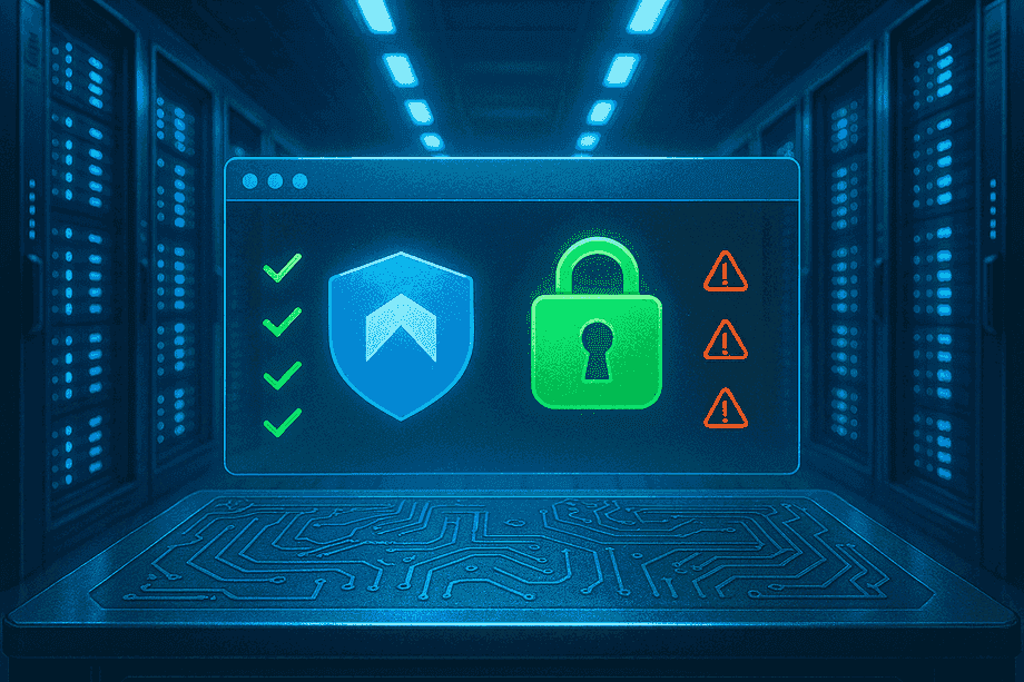 High-security server room with NordPass and Bitwarden digital locks