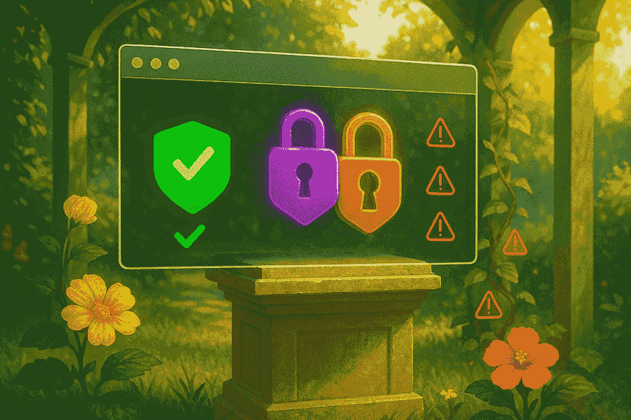 Sunlit garden pavilion with Dashlane and Enpass keys